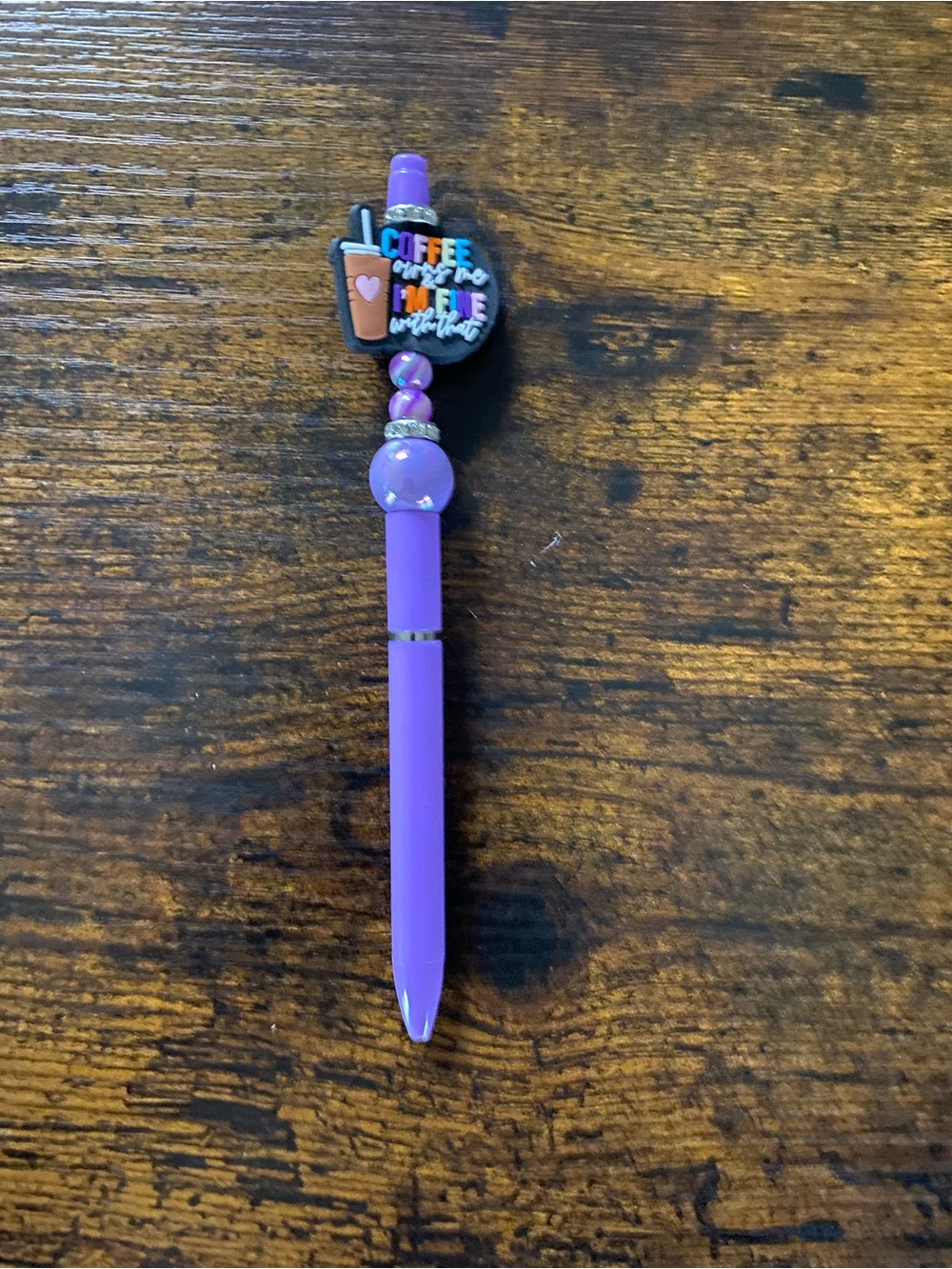 Purple or Light Orange Pen with Coffee Charm